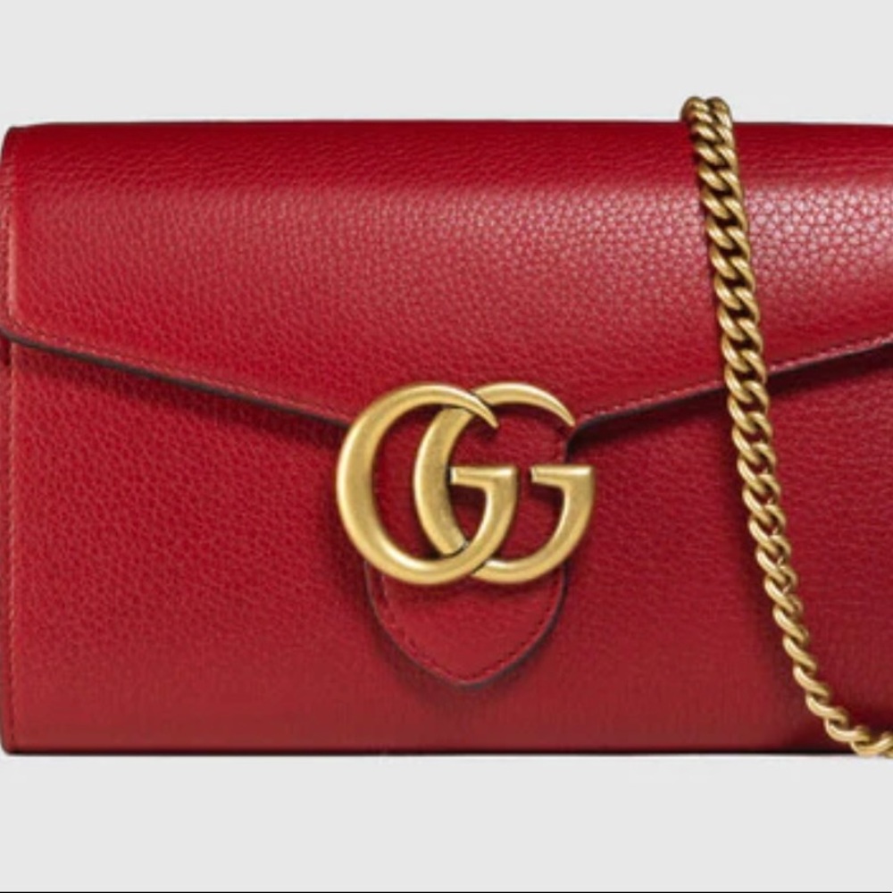 Gucci GG Marmont Chain Wallet Sling Bag. Red. Like New.